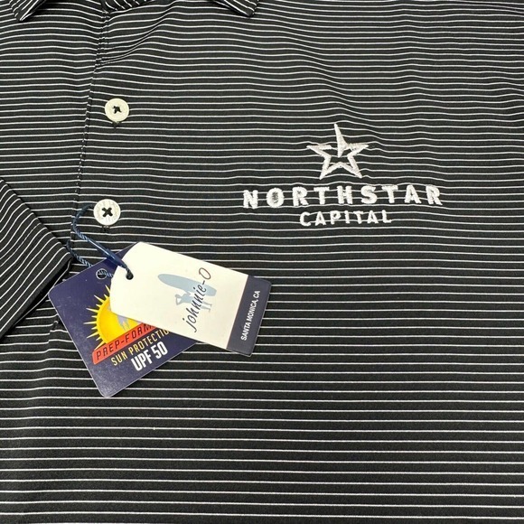 NWT Johnnie-O Albatross Black Pin-Striped Polo Embroidery Size Medium UPF 50 - Picture 9 of 9